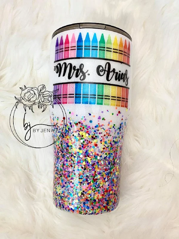 Shop Sales Rainbow Glitter Crayons Teacher Tumbler