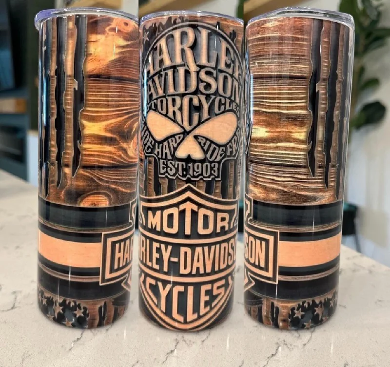 Premium Style Harley Davidson Wood Grain Cup 20oz Tumbler