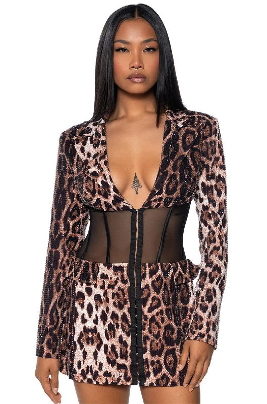 Modern Women's Fashion ADVENTUROUS CHEETAH CORSET BLAZER WITH RHINESTONES