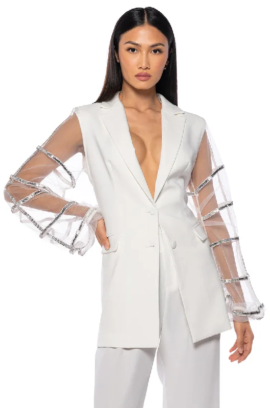 Chic Urban Fashion Look SUGAR AND SPICE MESH RHINESTONE ARM BLAZER