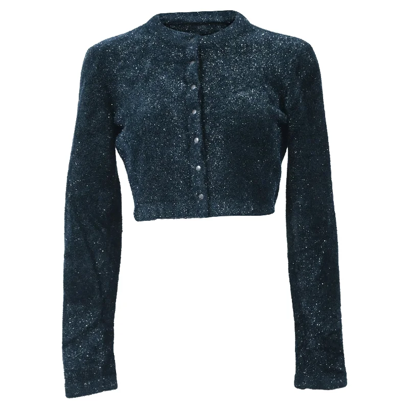 Cool Prices Alaïa Buttoned Glitter Cropped Cardigan in Green Polyamide