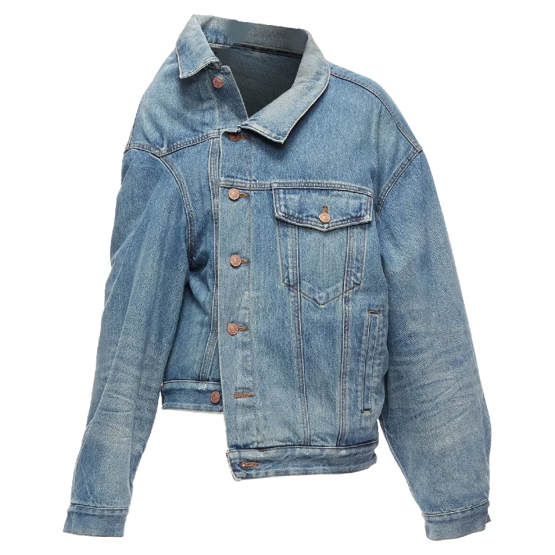 Exquisite Craftsmanship Balenciaga Demna Washed Denim Off Shoulder Deconstructed Jacket