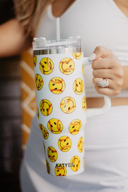 End-Of-Season Clearance Softball Happy Face 40 Oz Tumbler