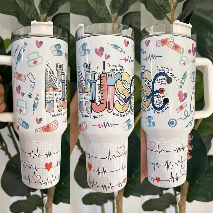 Comfort Meets Fashion Nurse EKG 40 oz Tumbler with handle