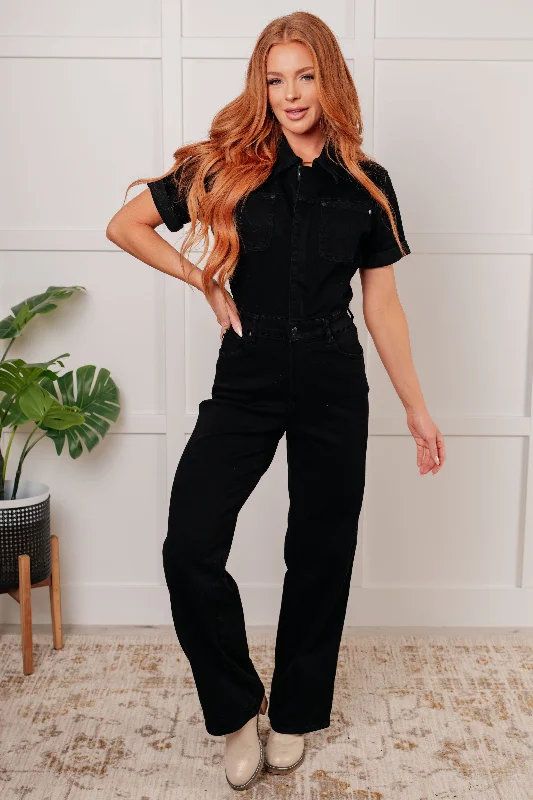 Eco Friendly Fashion Sale Tilda Short Sleeve Control Top Denim Jumpsuit
