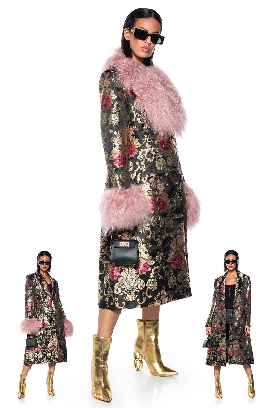 Versatile Outfits CHERRY LANE BROCADE TRENCH WITH MOHAIR FUR