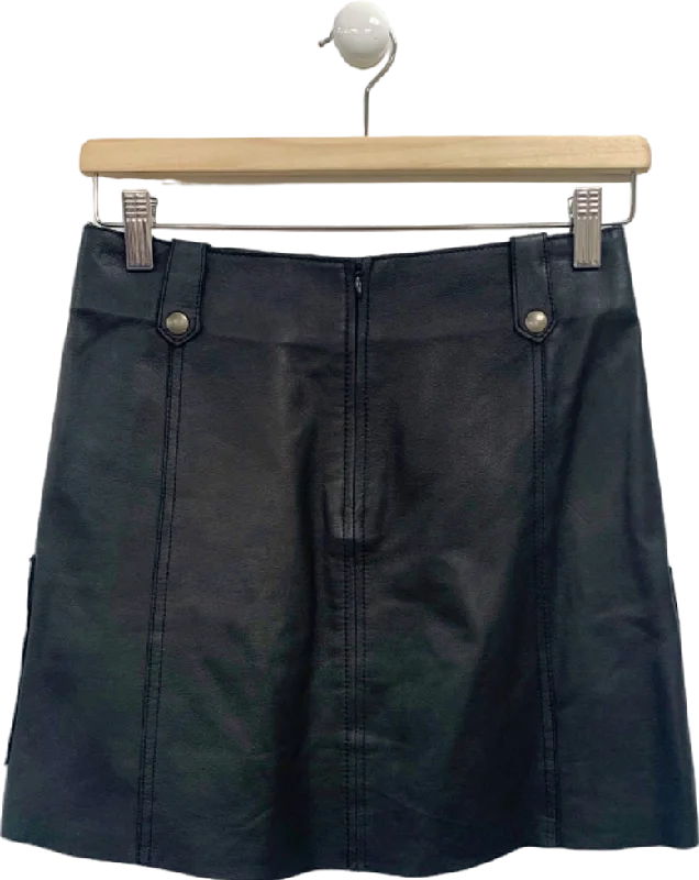 Trendy Fashion For Women Intropia Black Leather Mini Skirt UK 6