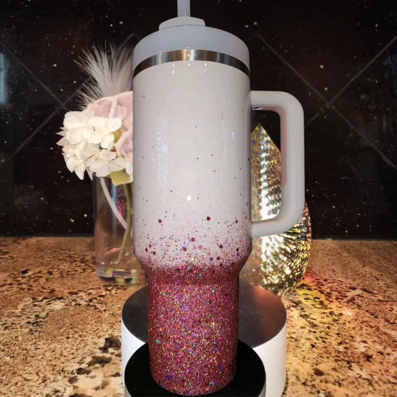 Premium Glassware Personalized Glitter Tumbler With Handle