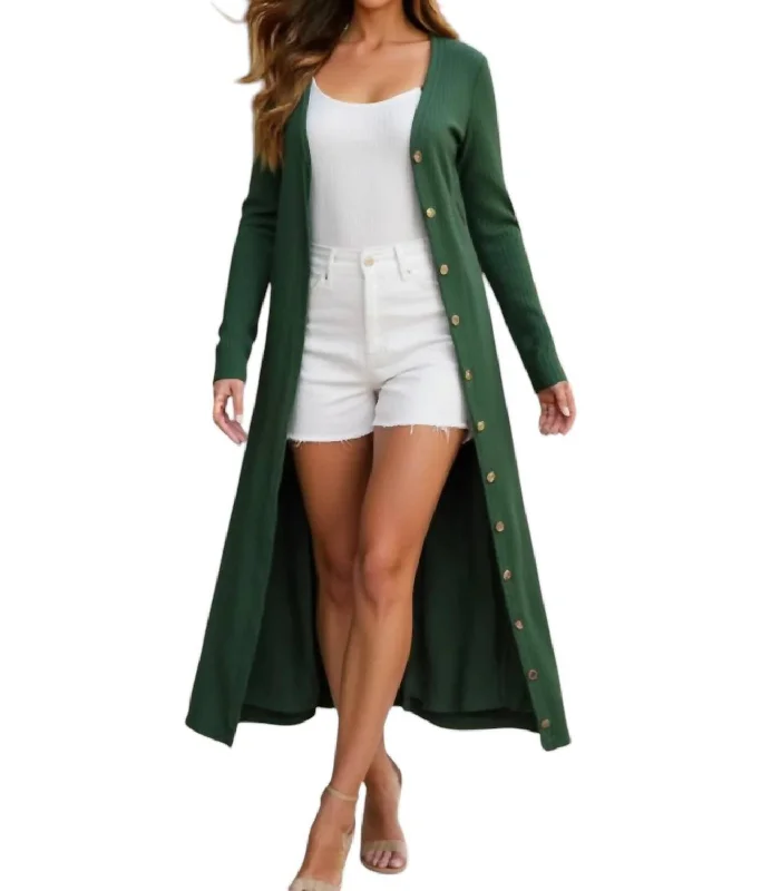 Special Offer Ribbed Maxi Cardigan In Green