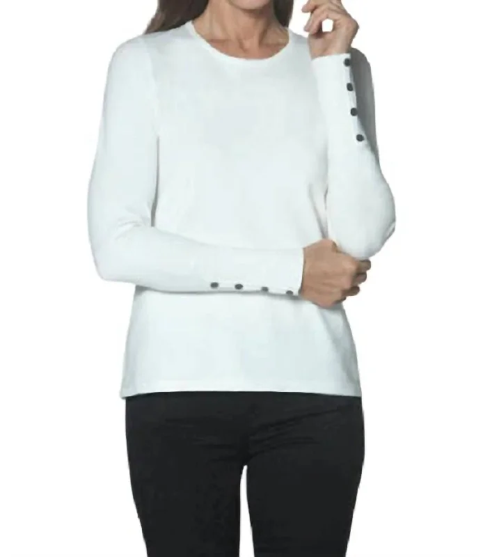 Dive Into Trendy Styles Crew Neck Sweater With Button Sleeve In Ivory