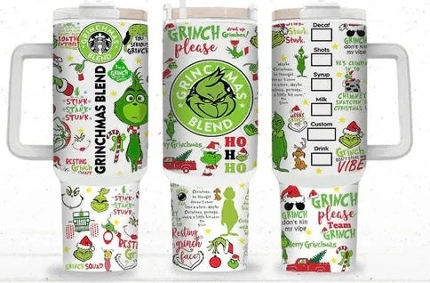 Step Ahead, Lead The Trend Grinchmas Blend 40 oz Christmas Tumbler with handle