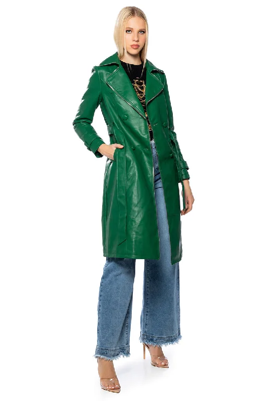 Big Savings SANDO GREEN PLEATHER TRENCH COAT WITH ZIPPER TRIM