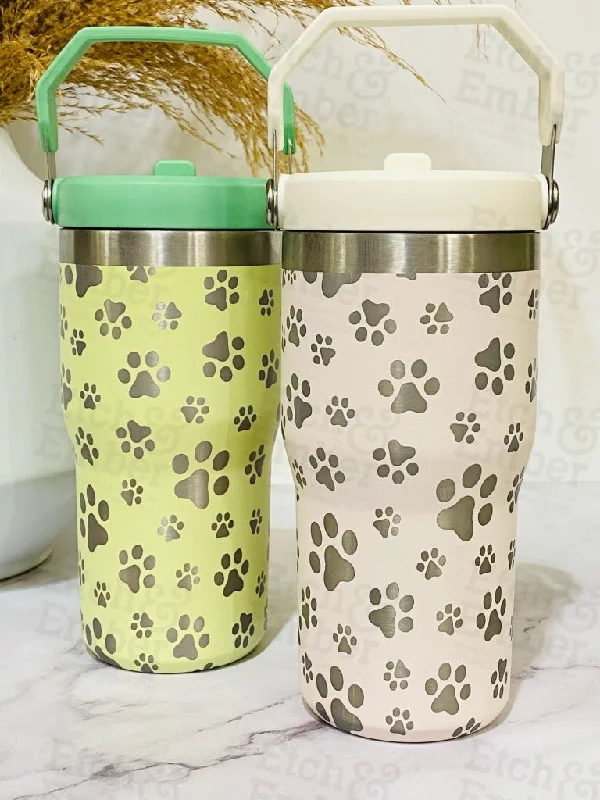 New In This Season Paw Print Engraved Stanley 20 oz IceFlow Flip Straw Tumbler