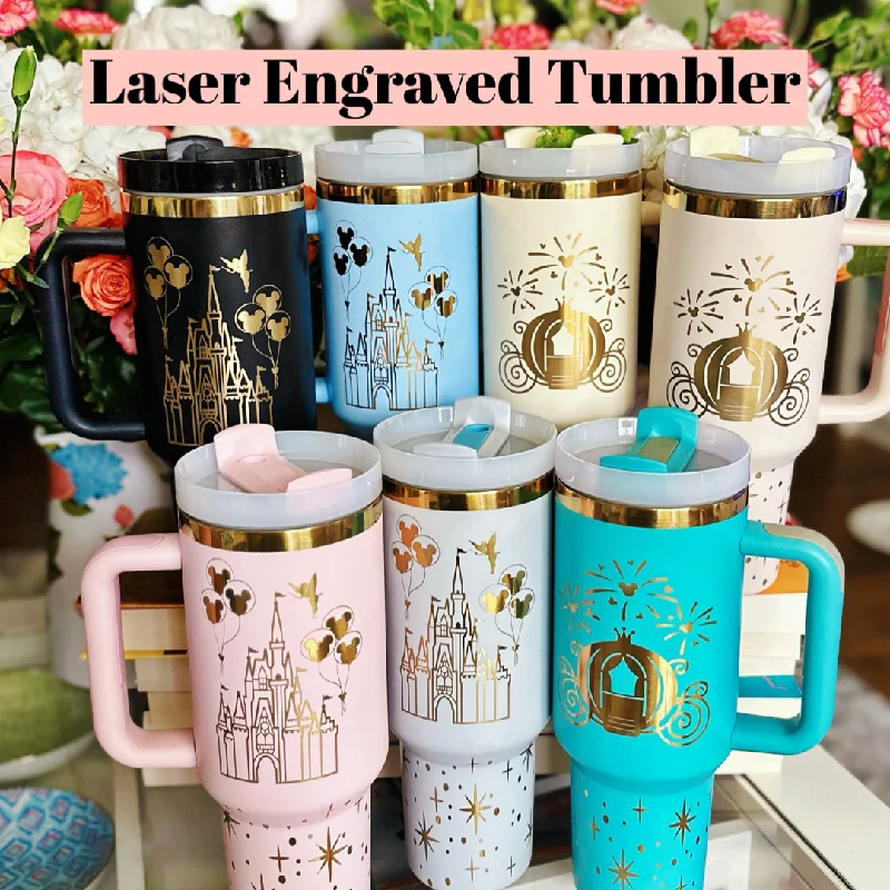 Drinkware Gifts For Friends Gold Castle and Carriage on 40 oz Quencher Inspired Stainless Steel Tumbler Drinkware Gifts For Friends Gold Castle and Carriage on 40 oz Quencher Inspired Stainless Steel Tumbler