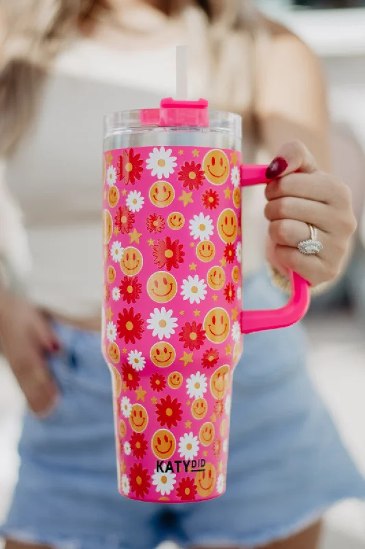 Cool Prices Red Flower Happy Face Tumbler Cup w/ Handle