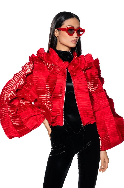 Chic Style ONE NIGHT RUFFLE ZP UP BOMBER