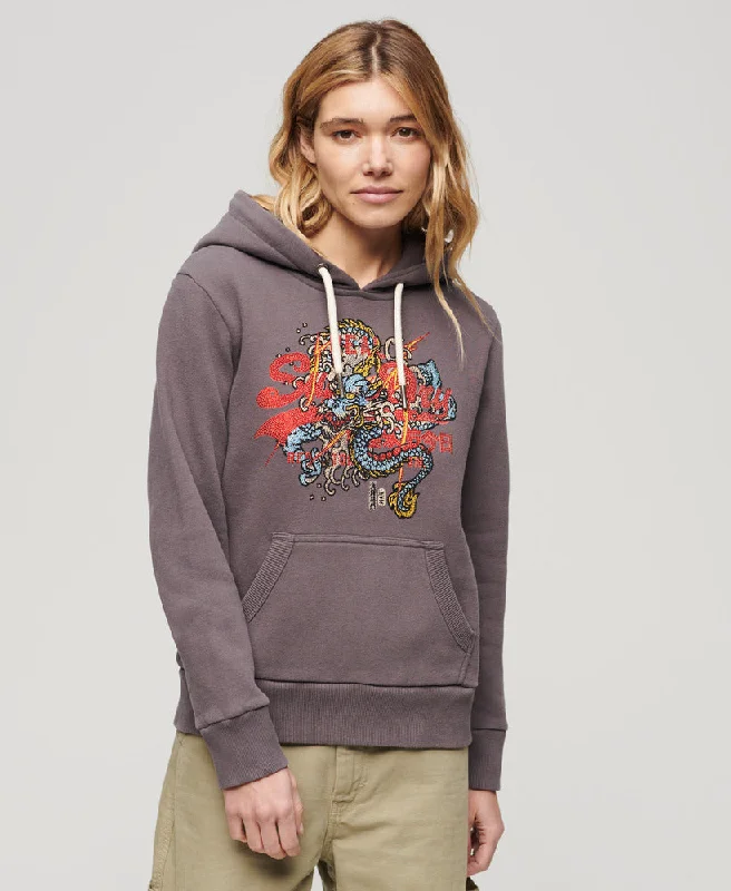 Classic Appeal Tokyo Vintage Logo Graphic Hoodie | Rock Dark Grey