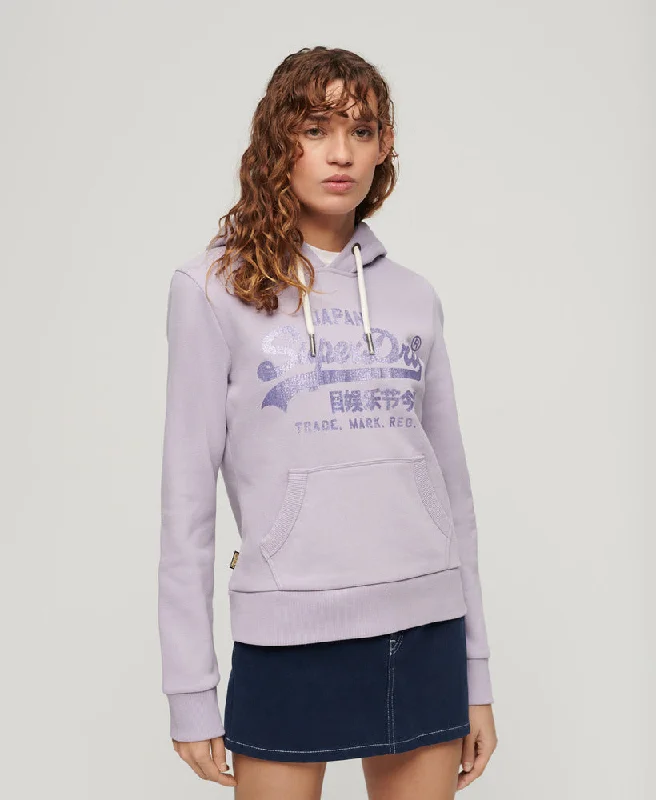 Fashion For Every Occasion Metallic Vintage Logo Graphic Hoodie | Wisteria Purple