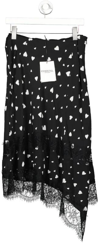 Limited Styles Essentiel Antwerp Black Asymmetric Heart Print Lace Trim Skirt UK 10