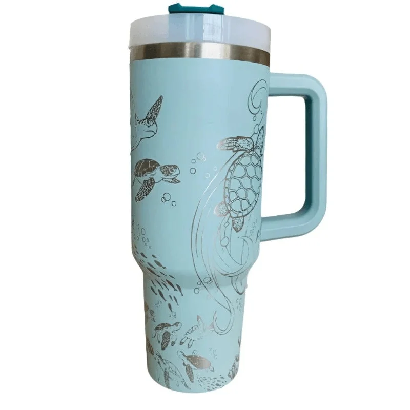 Decorative Glassware Blue Sea Turtles 40oz Tumbler