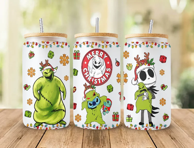 Decorative Drinkware Cartoon Christmas Tumbler Wrap, 16oz Can Glass Wrap, Merry Christmas Can Glass, My Day Libbey Can Glass, Christmas Vibes, Christmas Stitch Wrap 1