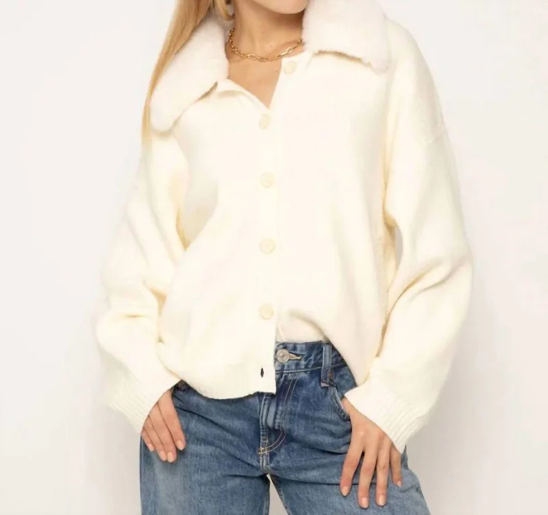 Best Sellers Nola Fur Collared Oversize Cardigan In Winter White