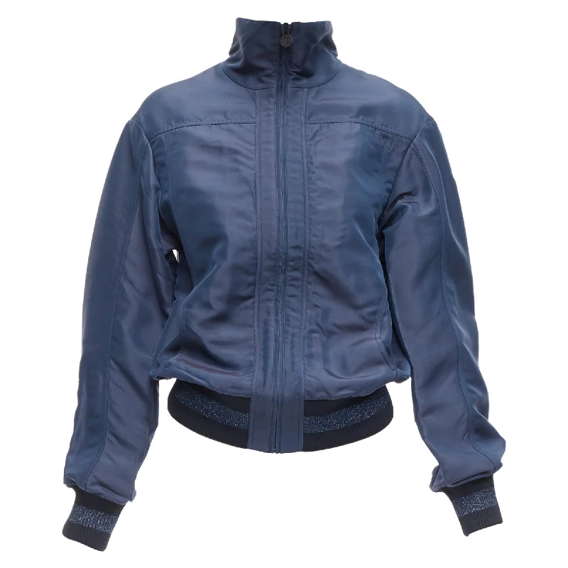 Bold Silhouette Chanel Viscose Silk CC Logo Zip Bomber Jacket