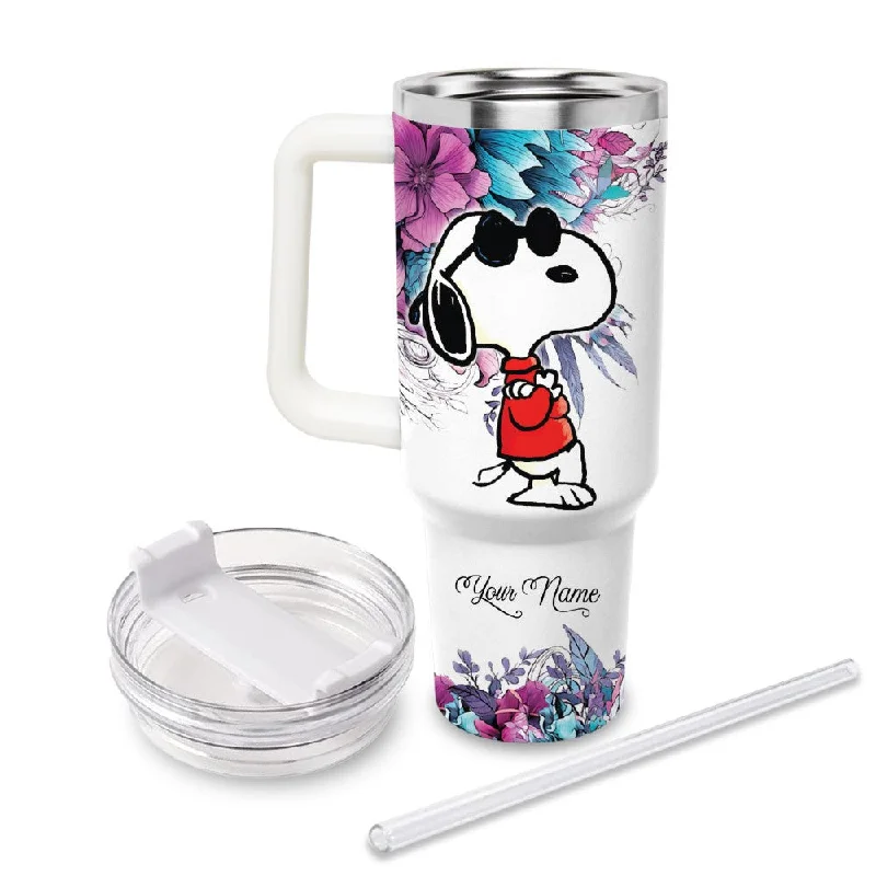 Portable Bottles Sale Just A Girl Snoopy Flower Custom Name Tumbler With Handle