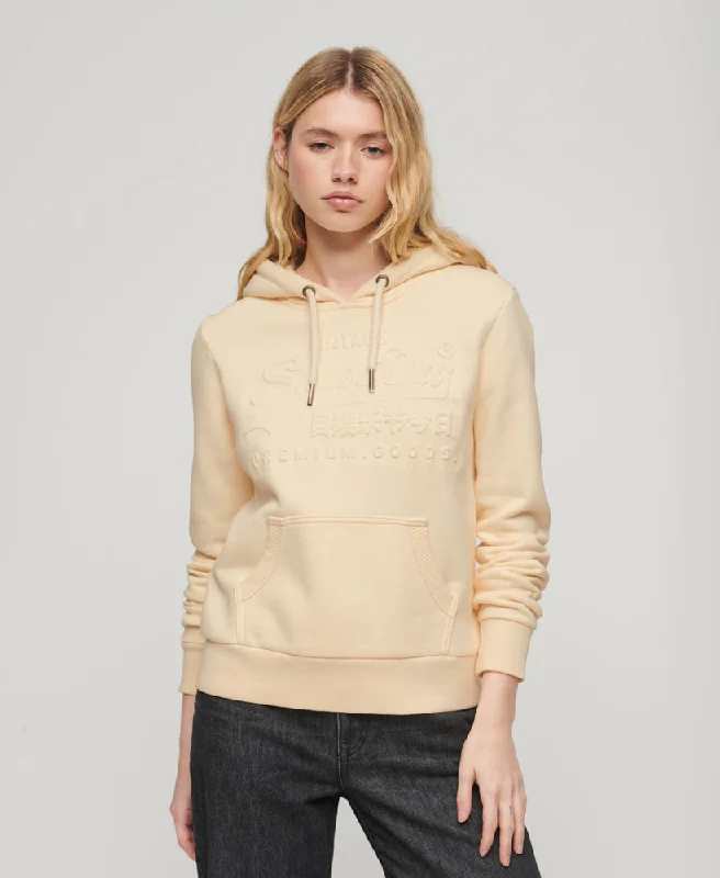 Bold Fashion Embossed Vintage Logo Hoodie | Rice White