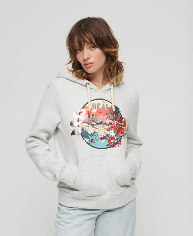 Trendy Attire For Her Japanese Vintage Logo Graphic Hoodie | Glacier Grey Marle