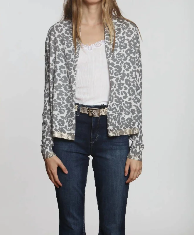 Exquisite Craftsmanship Goldie Printed Cardigan In Cheetah Snow