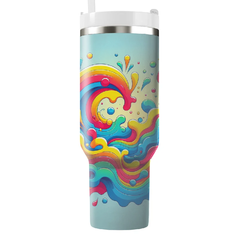 Trendy Pulse Retro Rainbow Splash Tumbler With Handle