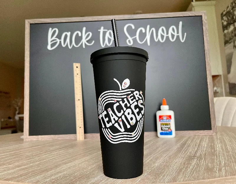 Durable Steel Drinkware Teacher Vibes Matte Tumbler