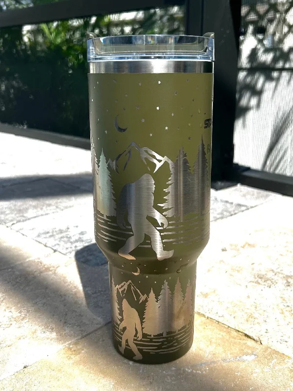 Elegant Glass Cups Bigfoot Forest Design 40 Oz Insulated Tumbler