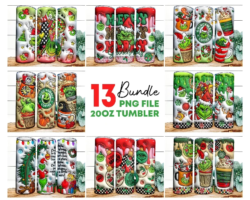 Crystal Drinkware Bundle Inflated Christmas Tumbler,Merry Christmas, 3D Inflated Tumbler, Stink Stank Stunk, 3D Tumbler Wrap,20oz Skinny Tumbler,Christmas Png