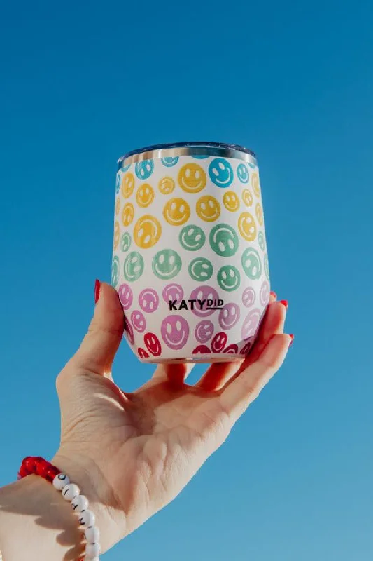 Seasonal Clearance Pastel Happy Face WINE TUMBLER Cup