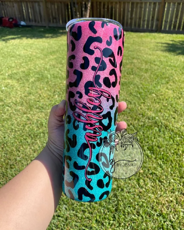 Trendy Fashion Sale Glitter Ombre Leopard Print Epoxy Tumbler