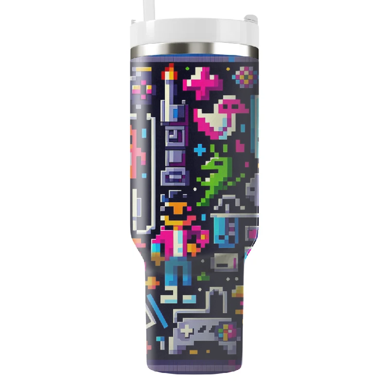 Durable Steel Drinkware Retro Video Game Icons Tumbler With Handle