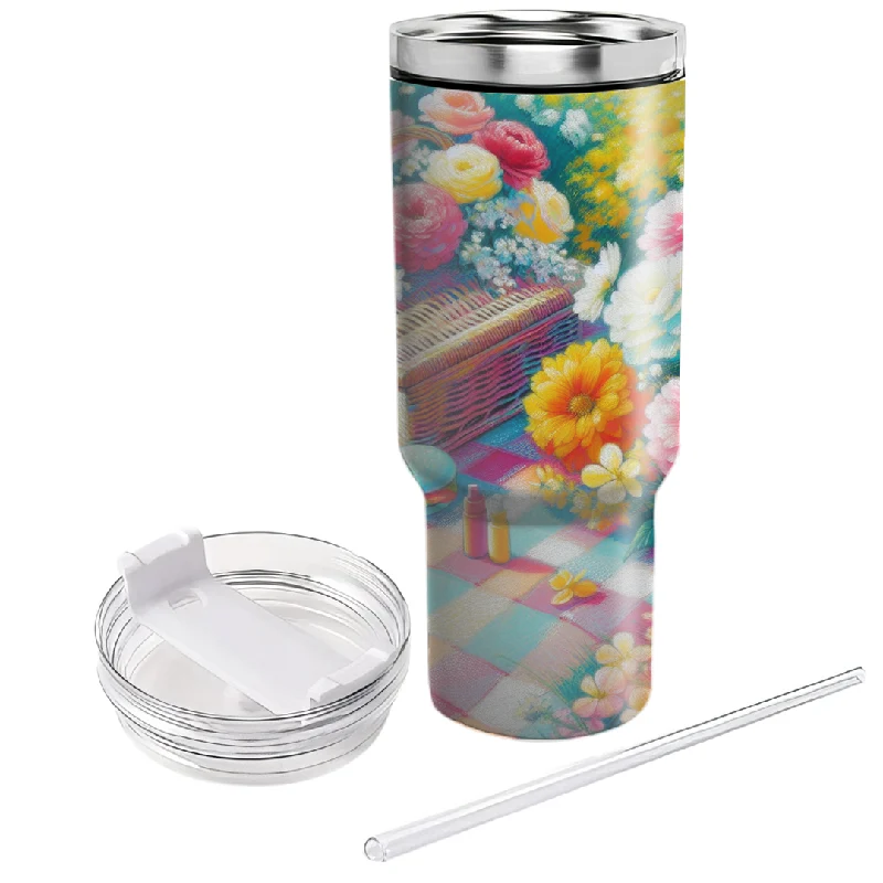 Popular Collection Picnic Scene Floral Tumbler With Handle