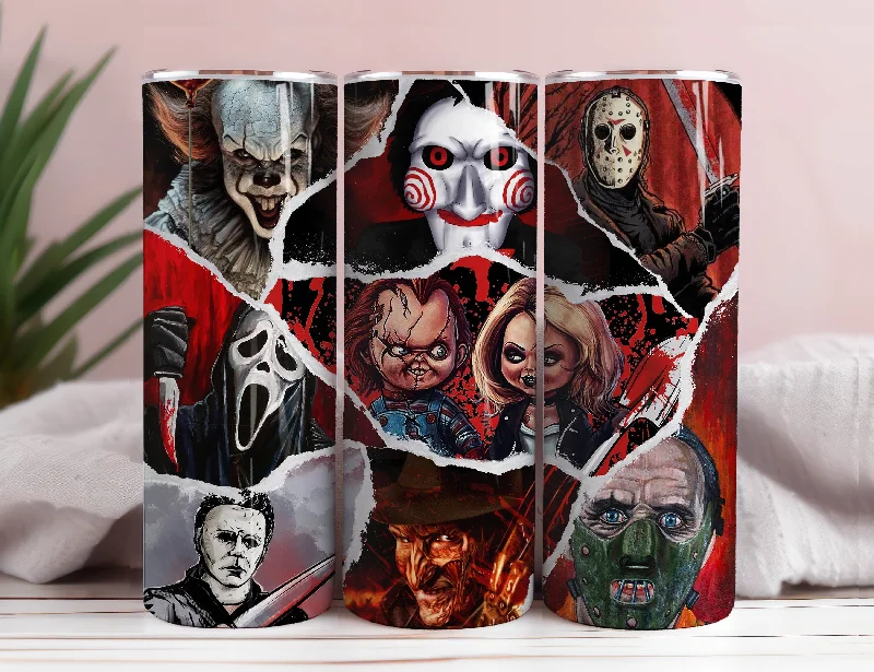 Discount Drinkware Horror Character 20 Oz Skinny Tumbler Wrap Png Sublimation Design, Halloween Movie Tumbler PNG File Digital Download, Halloween tumbler