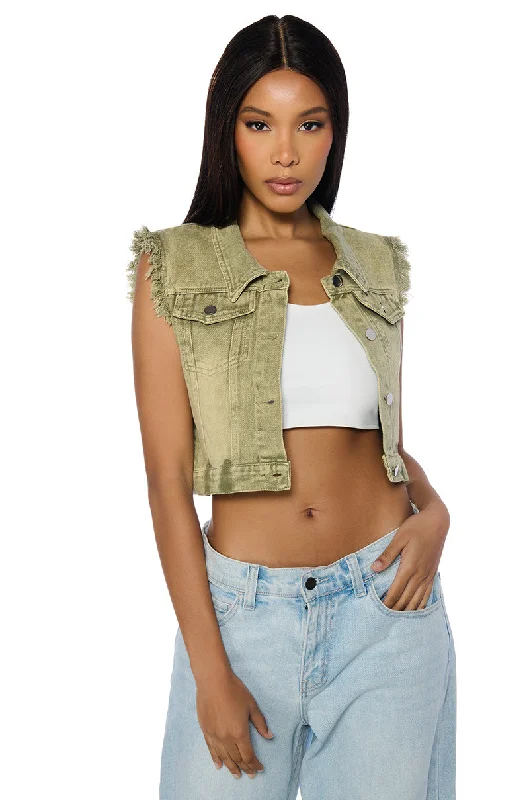 Latest Trends OLIVE DENIM CROP VEST