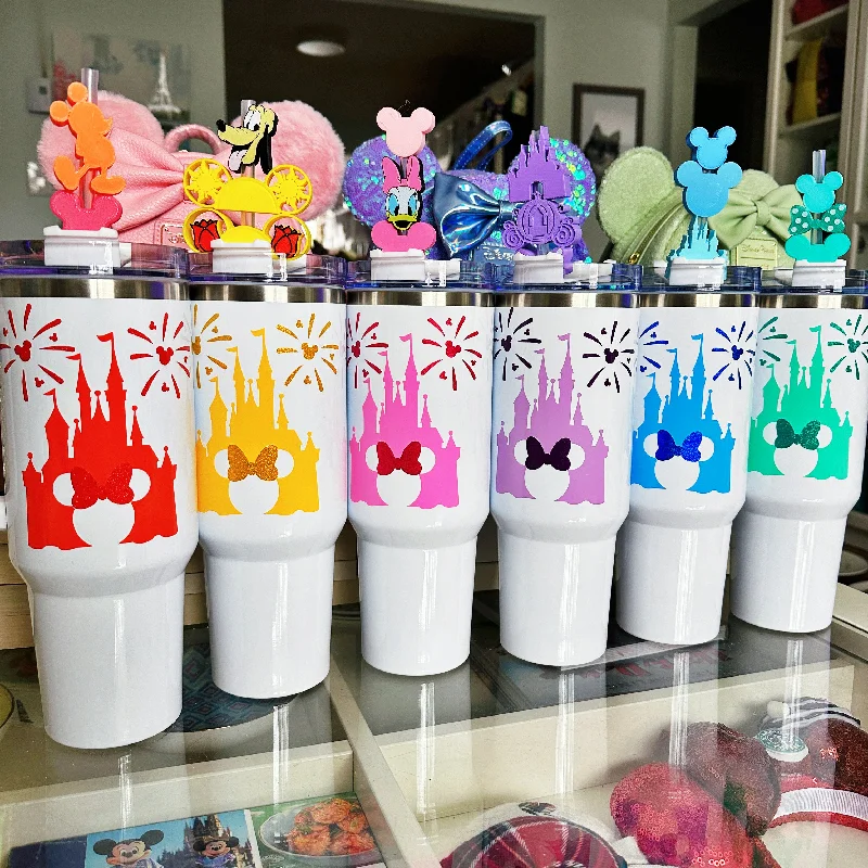 Seasonal Drinkware Sale Pastel Castle w/ Fireworks on White 40 oz Tumbler
