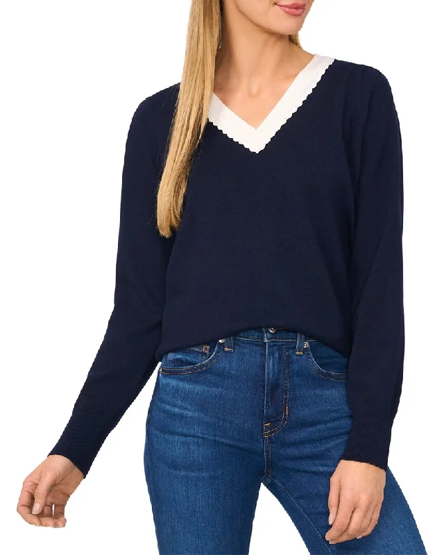 Dreamy Draping CeCe Deep V Contrast Trim Sweater