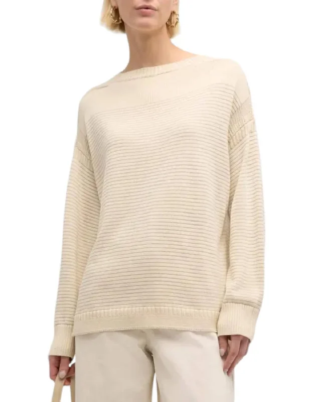 Cutting Edge Fashion Chain-Embellished Knit Sweater In Pebble