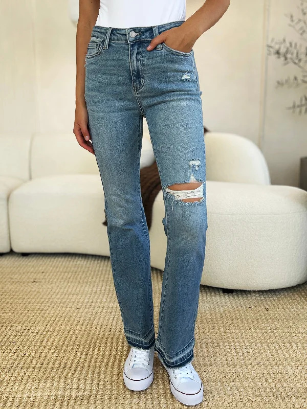 Update With Cottagecore Styles Judy Blue Full Size Mid Rise Destroyed Hem Distressed Jeans
