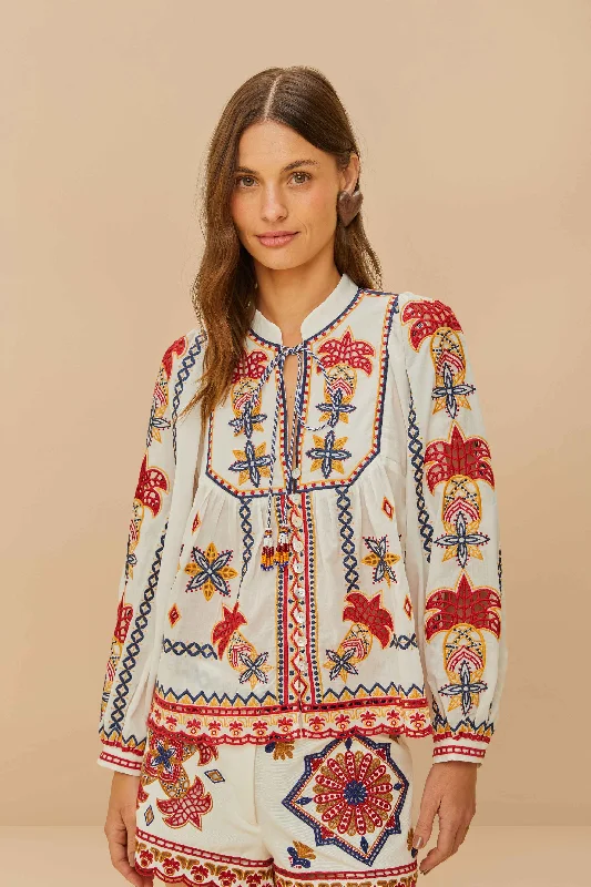 Cool Prices Off-White Marys Tiles Embroidered Blouse