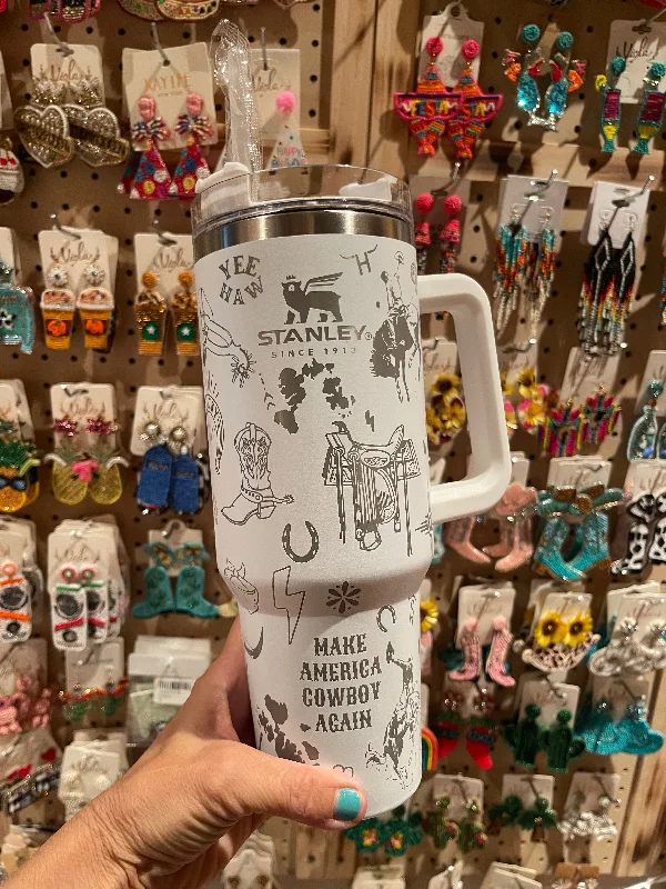 Discounted Drinkware WESTERN 40oz Stanley TUMBLER   White saddle