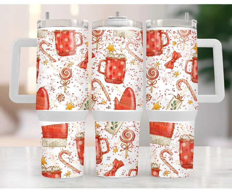 Bid Farewell To The Old Season Candy Cane and Cups 40 oz Christmas Tumbler with handle Bid Farewell To The Old Season Candy Cane and Cups 40 oz Christmas Tumbler with handle