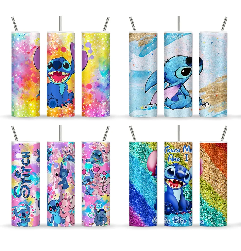 Sustainable Drinkware Discounts Bundle Stitch Color Splash cartoon Tumbler, 20oz skinny tumbler, sublimation tumbler, png digital download, digital tumbler,Instant Download