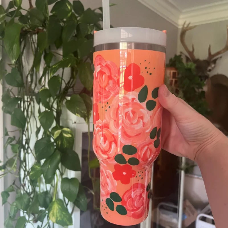 Decorative Drinkware 40oz Floral Inspired Tumbler With Handle
